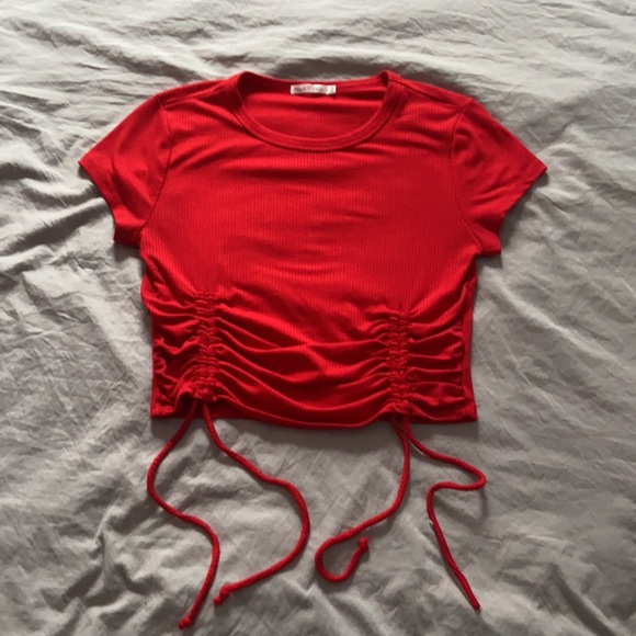 Red Heart and Hips Medium Draw String Crop Top - Picture 3 of 4